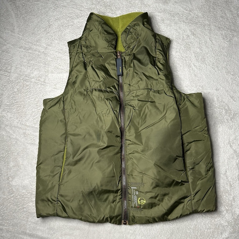 Diesel Mens Green Military Puffer Reversible Vest Medium